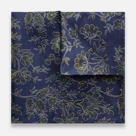 Navy & Sage Floral Silk Pocket Square